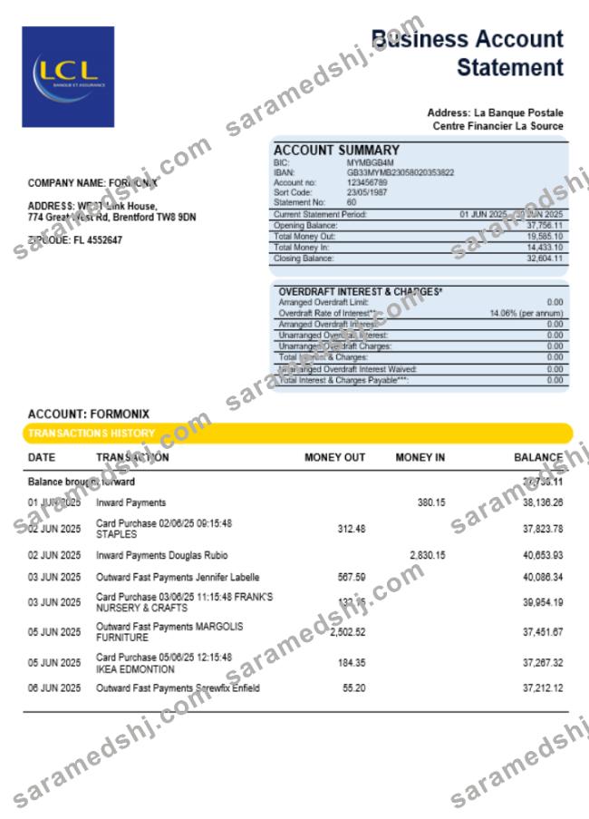 Centre National des Chèques Postaux company statement Word and PDF format